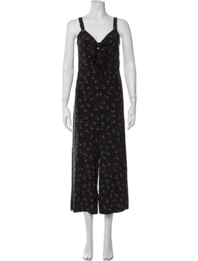 Pre-owned Intermix Silk Floral Print Jumpsuit In Black