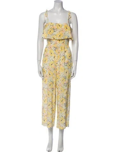 Pre-owned Intermix Silk Floral Print Jumpsuit In White