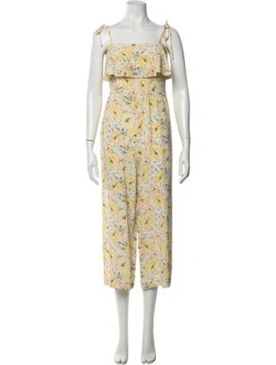Pre-owned Intermix Silk Floral Print Jumpsuit In White