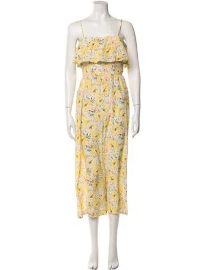 Pre-owned Intermix Silk Floral Print Jumpsuit In Yellow