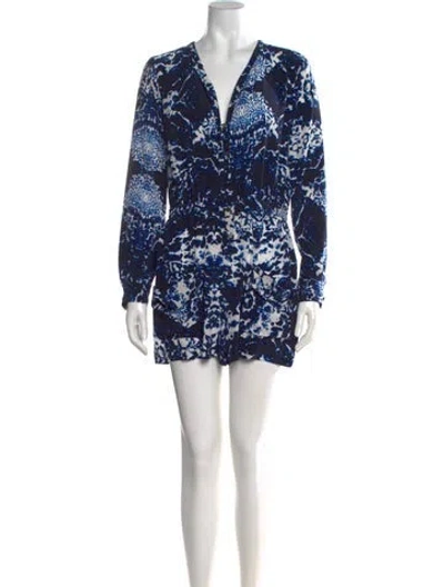 Pre-owned Intermix Silk Floral Print Romper In Blue