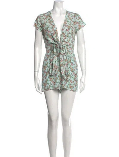 Pre-owned Intermix Silk Floral Print Romper In Blue