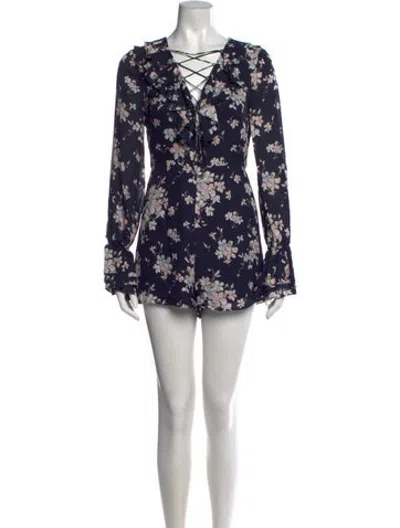 Pre-owned Intermix Silk Floral Print Romper In Blue