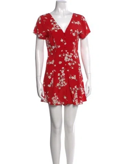 Pre-owned Intermix Silk Floral Print Romper In Red