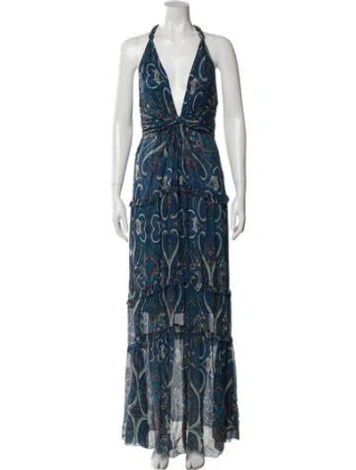 Pre-owned Intermix Silk Long Dress In Blue