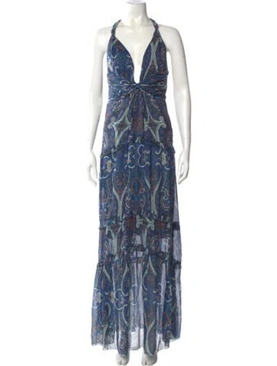 Pre-owned Intermix Silk Long Dress In Blue