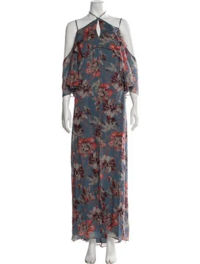 Pre-owned Intermix Silk Long Dress In Blue