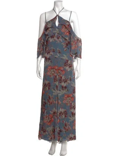Pre-owned Intermix Silk Long Dress In Blue