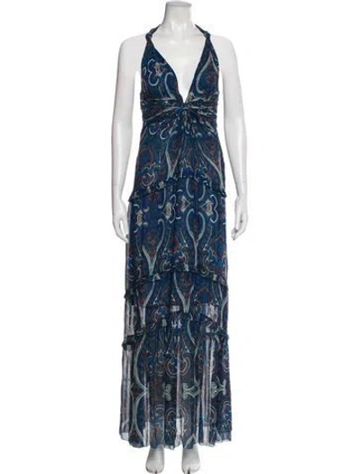 Pre-owned Intermix Silk Long Dress W/ Tags In Blue