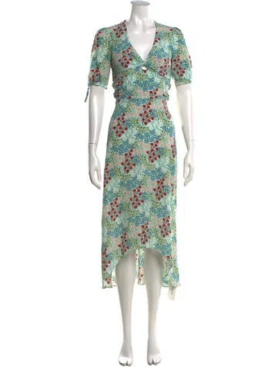 Pre-owned Intermix Silk Midi Length Dress In Blue/green