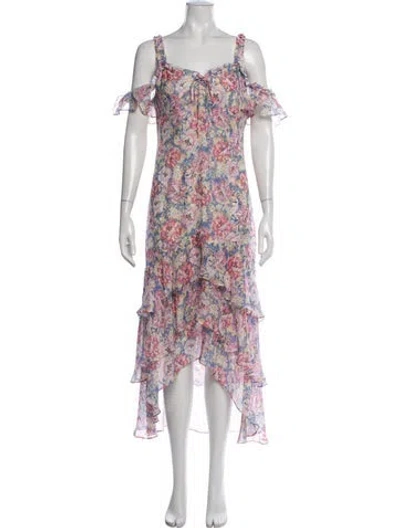 Pre-owned Intermix Silk Midi Length Dress In Blue/pink