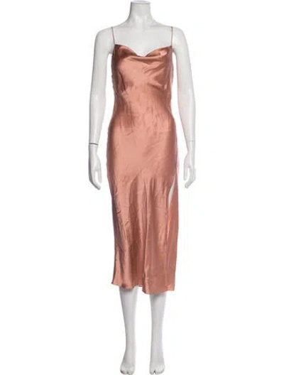 Pre-owned Intermix Silk Midi Length Dress In Brown