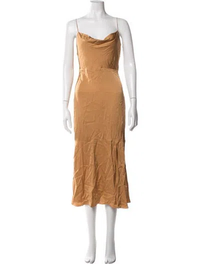 Pre-owned Intermix Silk Midi Length Dress In Brown