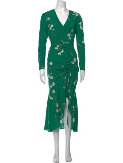 Pre-owned Intermix Silk Midi Length Dress In Green/white