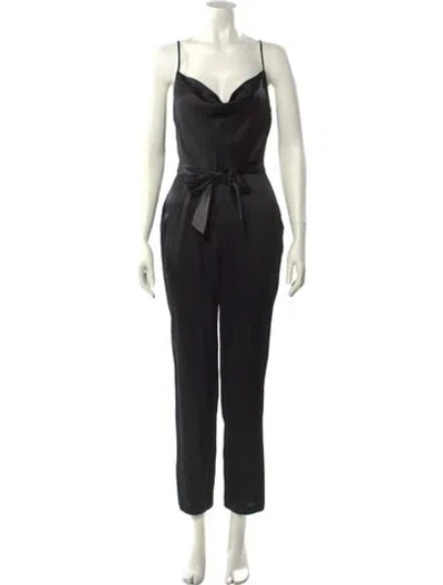 Pre-owned Intermix Silk Plunge Neckline Jumpsuit In Black