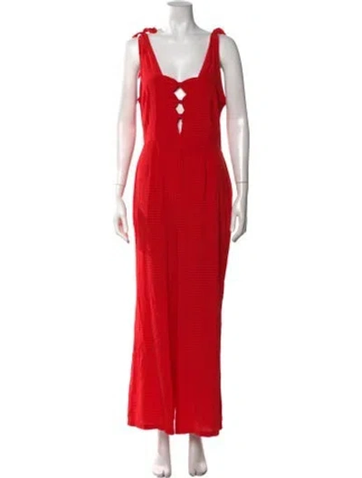 Pre-owned Intermix Silk Polka Dot Print Jumpsuit In Red