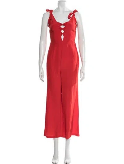 Pre-owned Intermix Silk Polka Dot Print Jumpsuit In Red