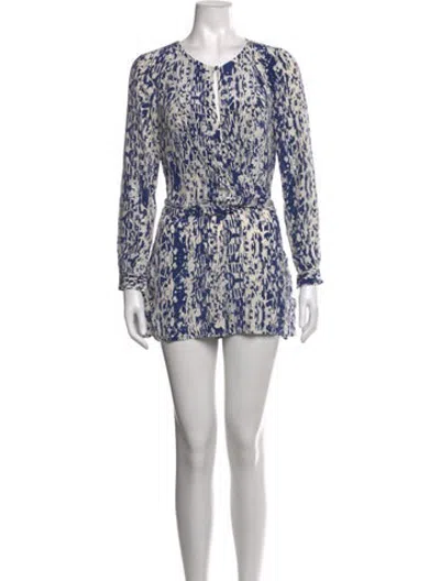 Pre-owned Intermix Silk Printed Romper In Blue