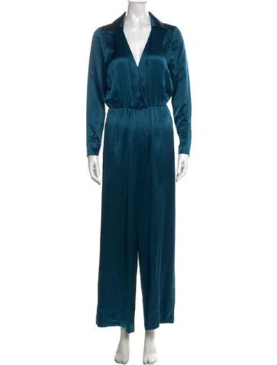 Pre-owned Intermix Silk V-neck Jumpsuit In Blue