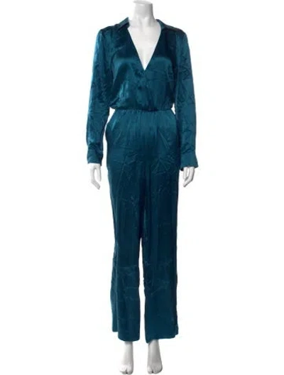 Pre-owned Intermix Silk V-neck Jumpsuit In Blue