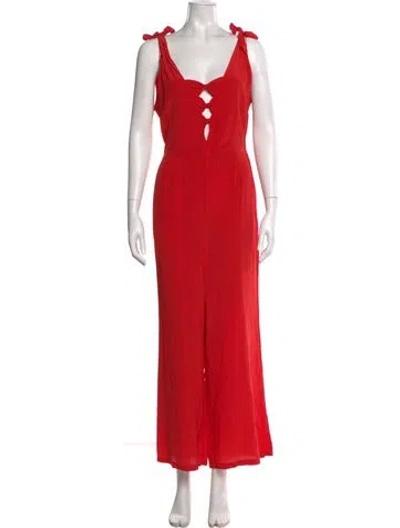 Pre-owned Intermix Silk V-neck Jumpsuit W/ Tags In Red