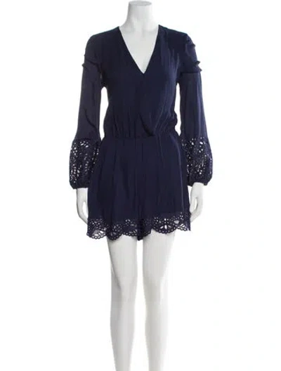 Pre-owned Intermix Silk V-neck Romper In Blue