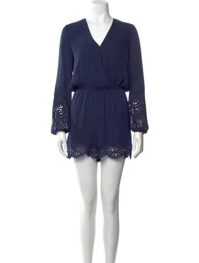 Pre-owned Intermix Silk V-neck Romper In Blue