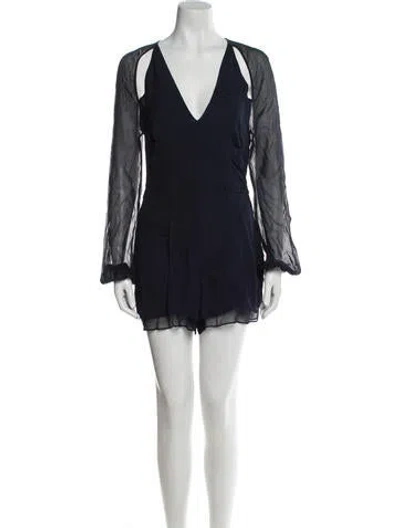 Pre-owned Intermix Silk V-neck Romper W/ Tags In Blue