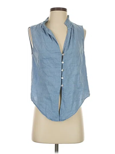 Pre-owned Intermix Sleeveless Button Down Shirt In Blue