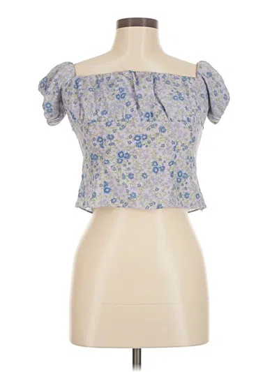 Pre-owned Intermix Sleeveless Silk Top Blue Strapless Neckline Tops
