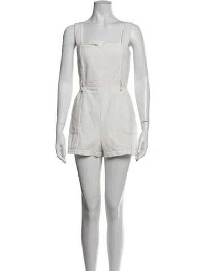 Pre-owned Intermix Square Neckline Romper In Neutrals