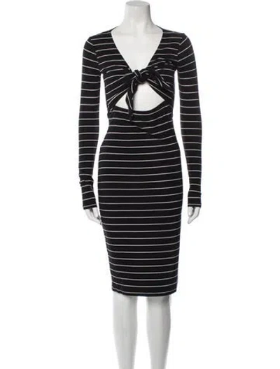 Pre-owned Intermix Striped Midi Length Dress In Black