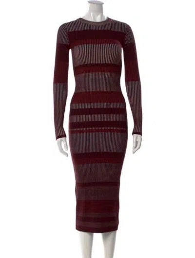 Pre-owned Intermix Striped Midi Length Dress In Burgundy