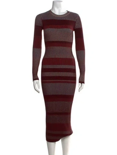 Pre-owned Intermix Striped Midi Length Dress In Burgundy