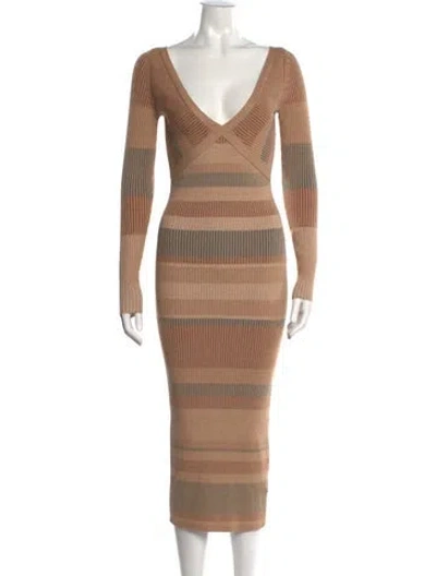 Pre-owned Intermix Striped Midi Length Dress In Neutral