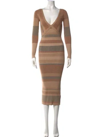 Pre-owned Intermix Striped Midi Length Dress In Neutrals