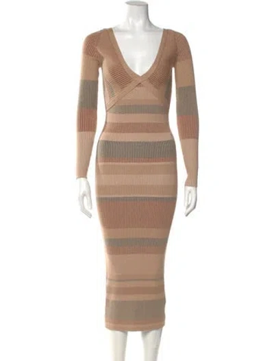 Pre-owned Intermix Striped Midi Length Dress W/ Tags In Neutral