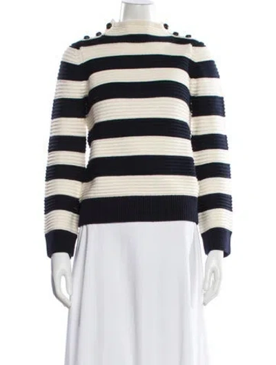 Pre-owned Intermix Striped Mock Neck Sweater In Blue