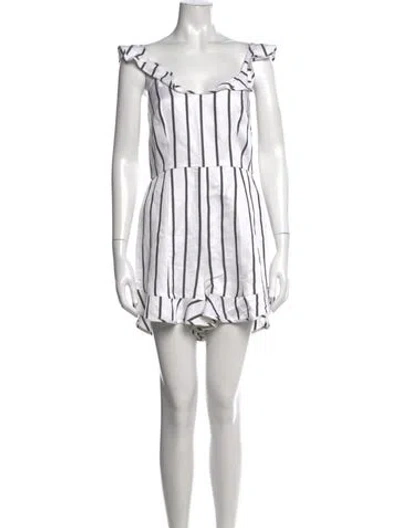 Pre-owned Intermix Striped Off-the-shoulder Romper In White