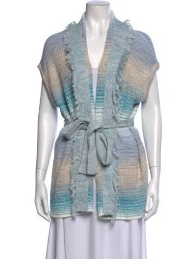 Pre-owned Intermix Striped Open Front Sweater In Blue