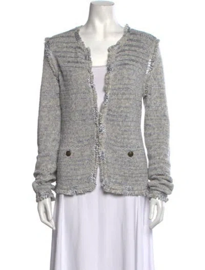 Pre-owned Intermix Striped Open Front Sweater In Blue