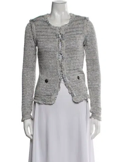 Pre-owned Intermix Striped Open Front Sweater In Grey