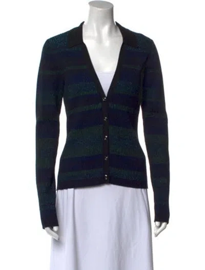 Pre-owned Intermix Striped V-neck Sweater In Blue