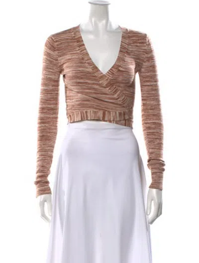 Pre-owned Intermix Striped V-neck Sweater In Brown
