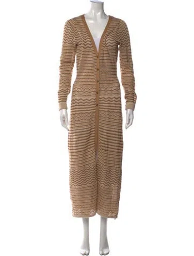 Pre-owned Intermix Striped V-neck Sweater In Brown/metallic