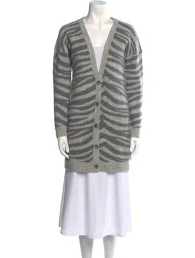 Pre-owned Intermix Striped V-neck Sweater In Gray