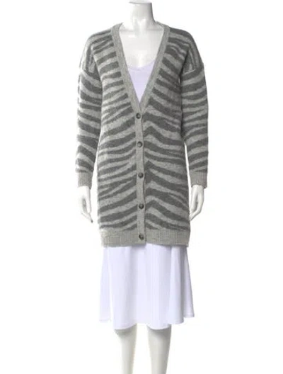 Pre-owned Intermix Striped V-neck Sweater In Gray