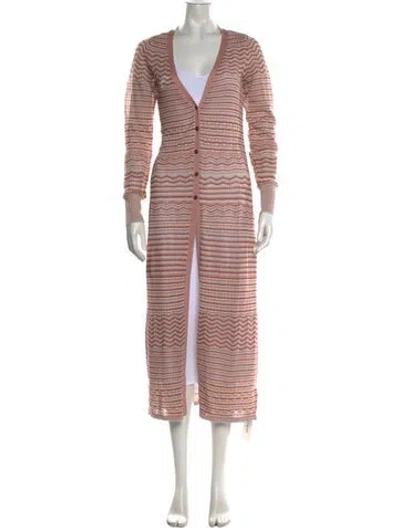 Pre-owned Intermix Striped V-neck Sweater In Metallic/pink