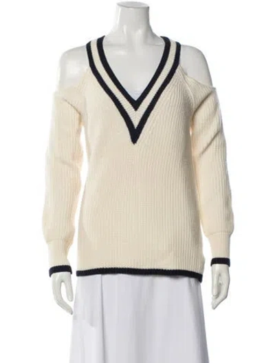 Pre-owned Intermix Striped V-neck Sweater In Neutral