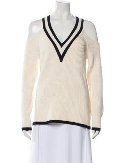 Pre-owned Intermix Striped V-neck Sweater In Neutral